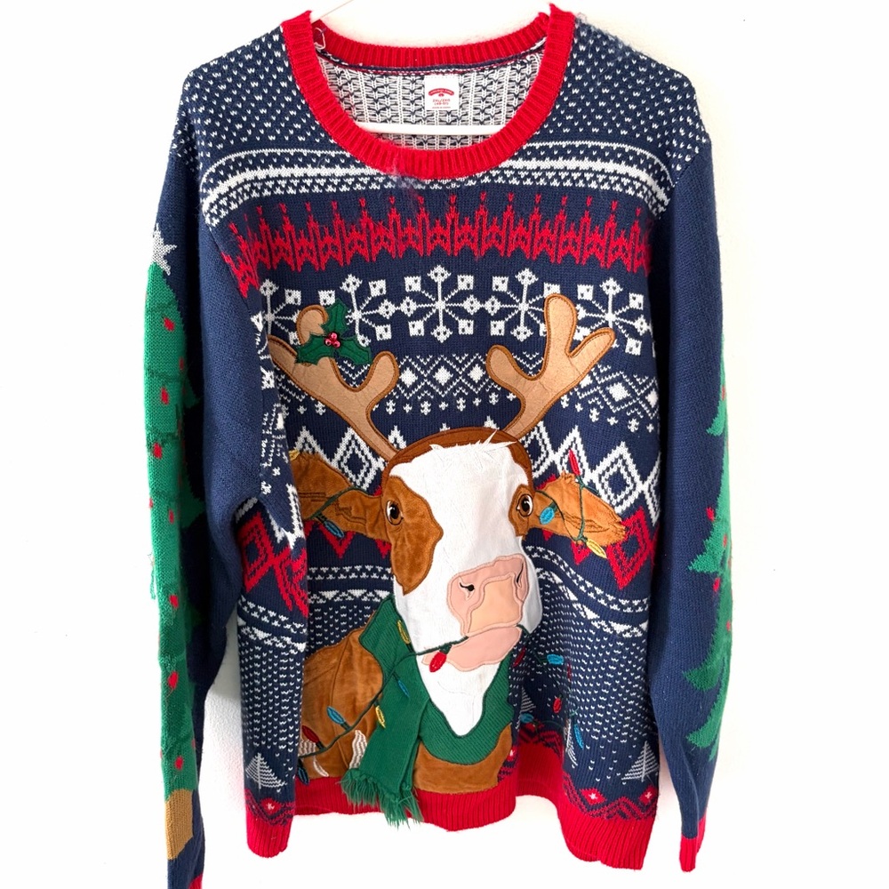 Holiday Time Cow Themed Acrylic Christmas Holiday Sweater, Size: 2XL